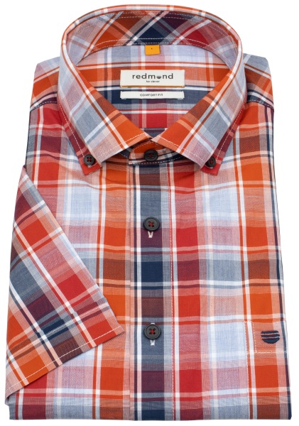 Redmond Kurzarmhemd - Comfort Fit - Button Down Kragen - kariert - rot