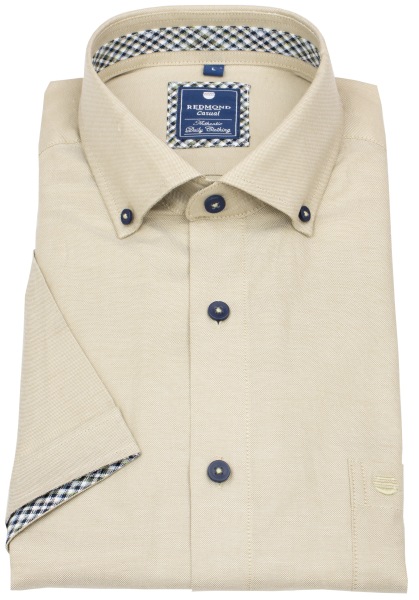 Redmond Kurzarmhemd - Comfort Fit - Button Down Kragen - Kontrastknöpfe - beige