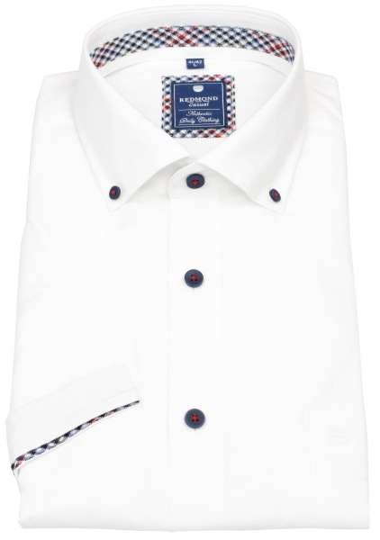 Redmond Kurzarmhemd - Comfort Fit - Button Down Kragen - Kontrastknöpfe - weiß