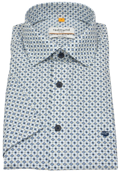 Redmond Kurzarmhemd - Comfort Fit - Print - blau