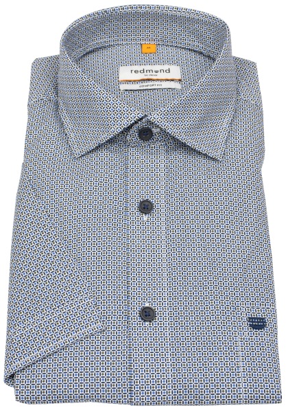 Redmond Kurzarmhemd - Comfort Fit - Print - blau / braun