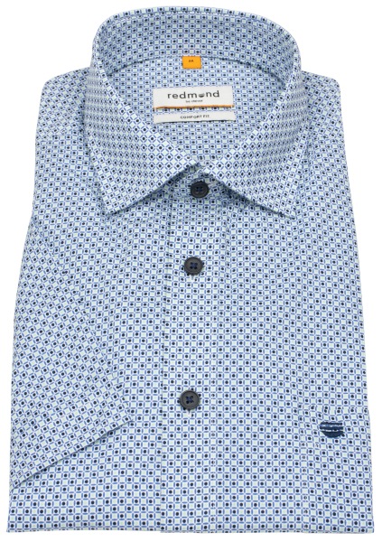 Redmond Kurzarmhemd - Comfort Fit - Print - blau / grün