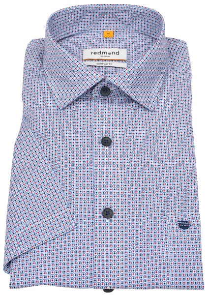 Redmond Kurzarmhemd - Comfort Fit - Print - blau / rot