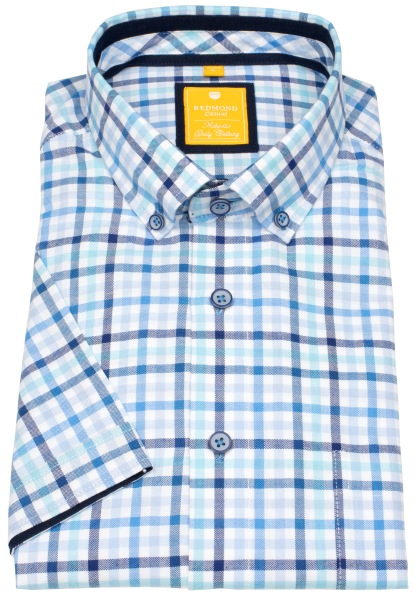 Redmond Kurzarmhemd - Modern Fit - Button Down Kragen - kariert - türkis - ohne OVP - 241415990 10 
