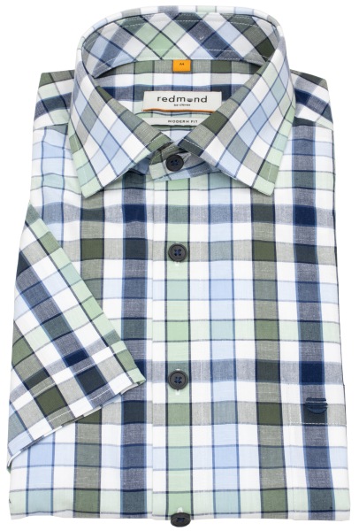 Redmond Kurzarmhemd - Modern Fit - kariert - grün