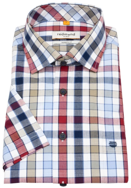 Redmond Kurzarmhemd - Modern Fit - kariert - rot