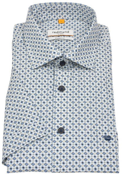 Redmond Kurzarmhemd - Modern Fit - Print - blau