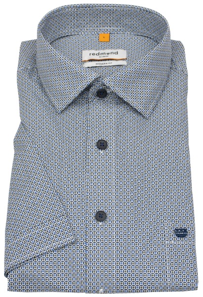 Redmond Kurzarmhemd - Modern Fit - Print - blau / braun
