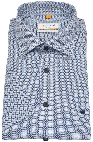 Redmond Kurzarmhemd - Modern Fit - Print - blau / dunkelblau