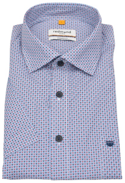 Redmond Kurzarmhemd - Modern Fit - Print - blau / rot