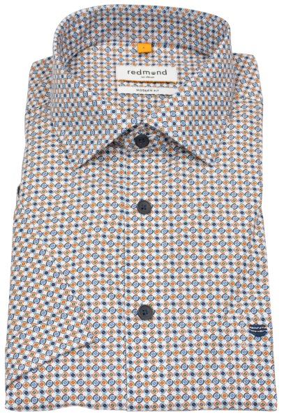 Redmond Kurzarmhemd - Modern Fit - Print - terra rot