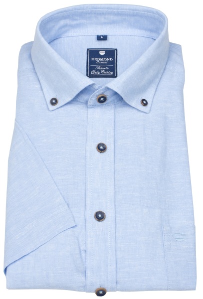 Redmond Kurzarmhemd - Regular Fit - Button Down Kragen - Leinen - hellblau