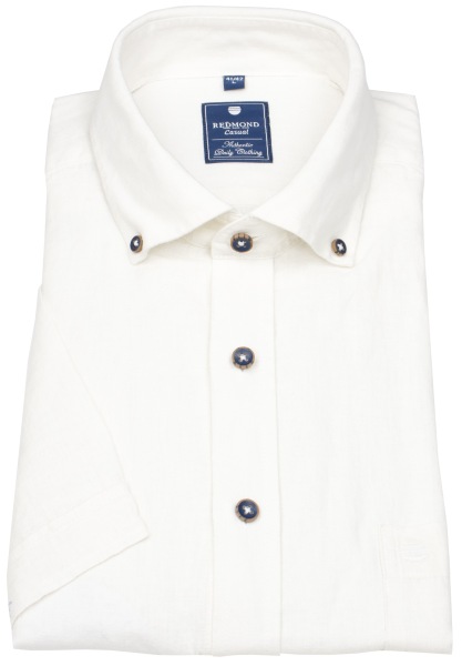 Redmond Kurzarmhemd - Regular Fit - Button Down Kragen - Leinen - weiß