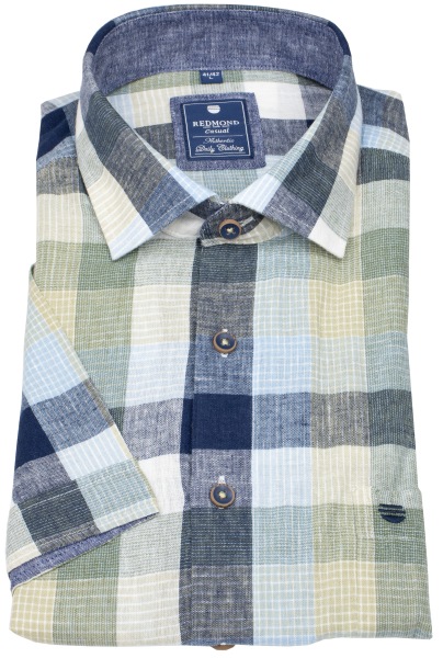 Redmond Kurzarmhemd - Regular Fit - Leinen - kariert - blau / grün - 251160999 60 