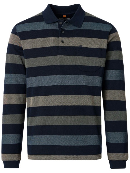 Redmond Poloshirt - Regular Fit - Langarm - Wash and Wear - Streifen - blau