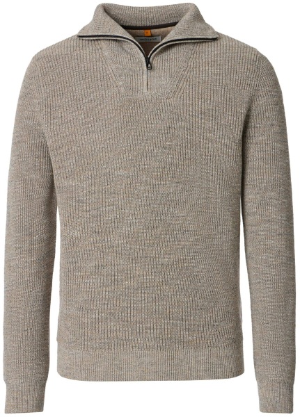 Redmond Pullover - Troyerkragen mit Reissverschluss - Struktur - beige