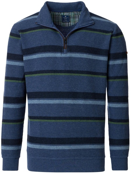 Redmond Sweatshirt - Troyerkragen mit Reissverschluss - Streifen - blau - 252910700 100 