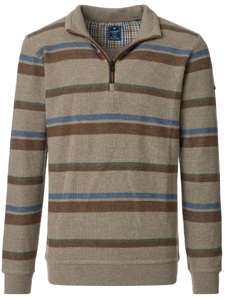 Redmond Sweatshirt - Troyerkragen mit Reissverschluss - Streifen - braun - 252910700 300 