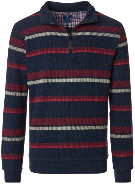 Redmond Sweatshirt - Troyerkragen mit Reissverschluss - Streifen - rot - 252910700 500 