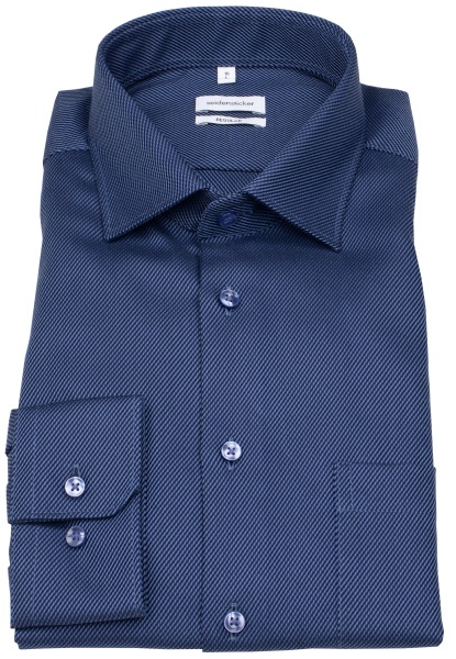 Seidensticker Chemise - Regular Fit - col Kent - fines rayures - bleu foncé / bleu