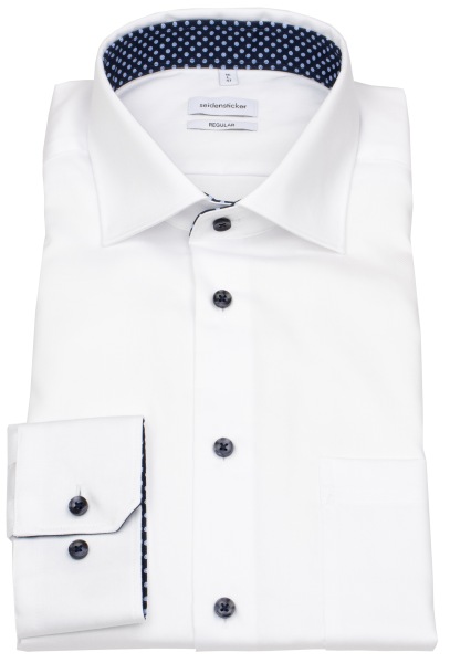 Seidensticker Hemd - Regular Fit - Kentkragen - Feintwill - Kontrastknöpfe - weiß