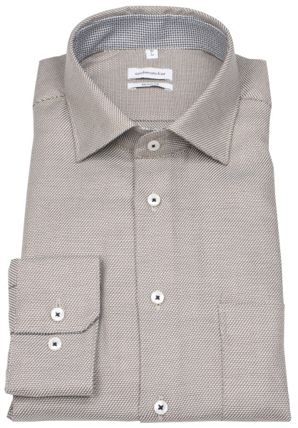 Seidensticker Chemise - Regular Fit - Col Kent - Imprimé - marron clair / blanc