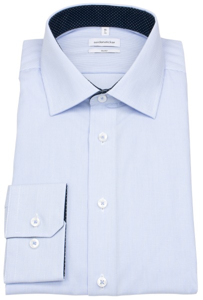 Seidensticker Hemd - Slim Fit - Kentkragen - feine Streifen - hellblau / weiß