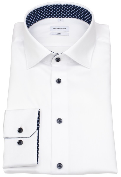 Seidensticker Hemd - Slim Fit - Kentkragen - Kontrastknöpfe - weiß