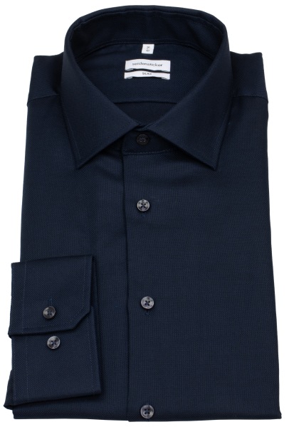 Seidensticker Hemd - Slim Fit - Kentkragen - Natté Struktur - dunkelblau