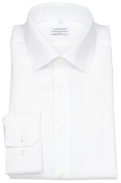 Seidensticker Hemd - Slim Fit - Kentkragen - Natté Struktur - weiß