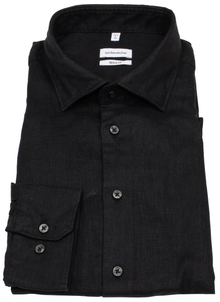 Seidensticker Leinenhemd - Regular Fit - schwarz