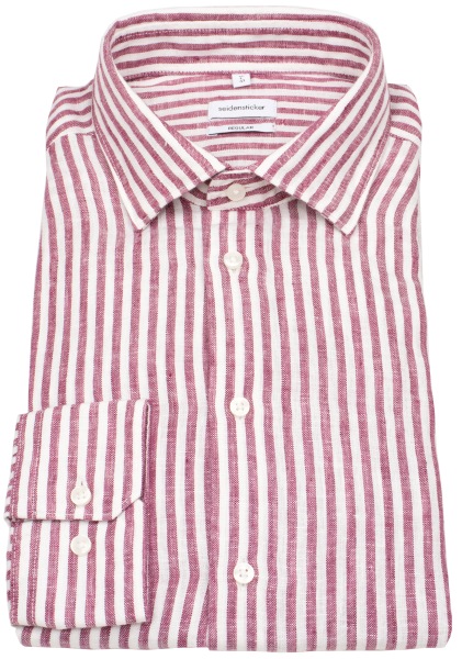 Seidensticker Leinenhemd - Regular Fit - Streifen - rot / weiß