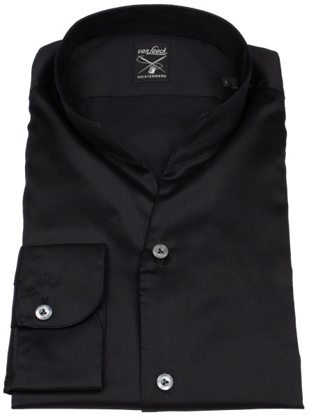van Laack Hemd - Slim Fit - Stehkragen - Twill - schwarz - ohne OVP