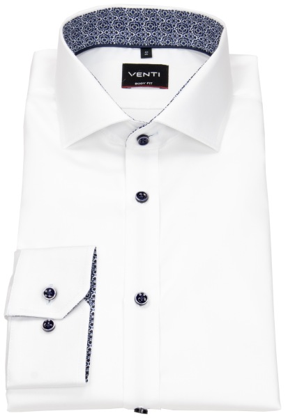 Venti Hemd - Body Fit - Haifischkragen - Twill - Kontrastknöpfe - weiß - ohne OVP