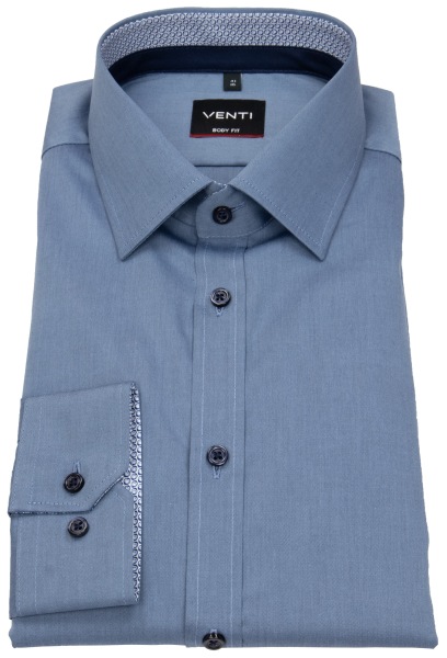 Venti Hemd - Body Fit - Kentkragen - Kontrastknöpfe - blau