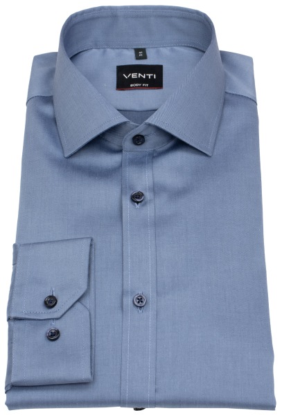 Venti Hemd - Body Fit - Kentkragen - Twill - blau - extra langer 69cm Arm