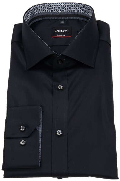 Venti Hemd - Body Fit - Kentkragen - Twill - Kontrastknöpfe - schwarz - ohne OVP
