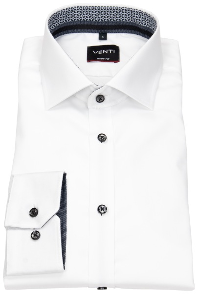 Venti Shirt - Body Fit - Kent Collar - Twill - Contrast Buttons - White - w/o OP