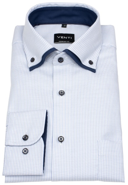 Venti Hemd - Comfort Fit - Button Down Kragen - Kontrastknöpfe - blau / weiß