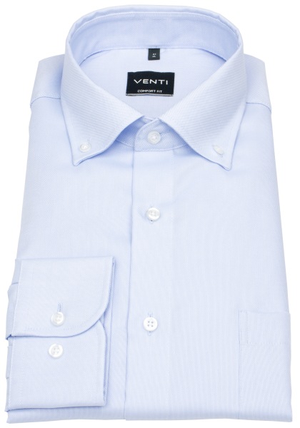 Venti Hemd - Comfort Fit - Button Down Kragen - Oxford Struktur - hellblau