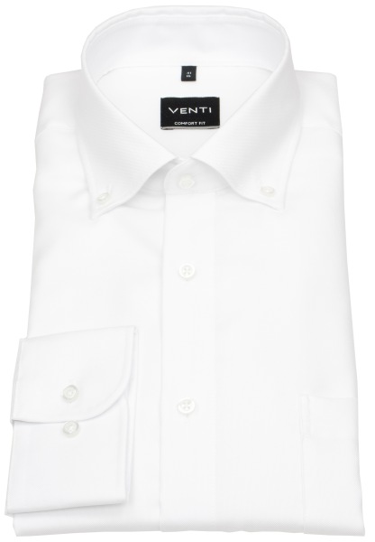 Venti Hemd - Comfort Fit - Button Down Kragen - Oxford Struktur - weiß