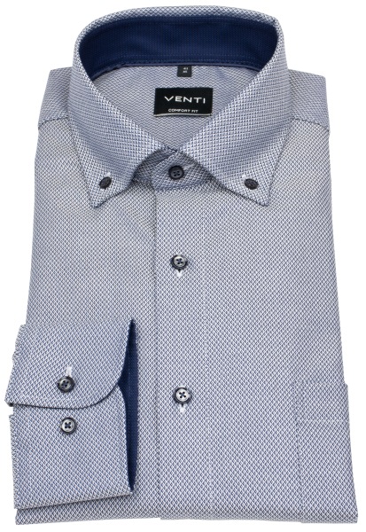 Venti Hemd - Comfort Fit - Button Down Kragen - Struktur - Kontrastknöpfe - dunkelblau