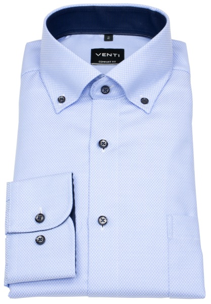Venti Hemd - Comfort Fit - Button Down Kragen - Struktur - Kontrastknöpfe - hellblau