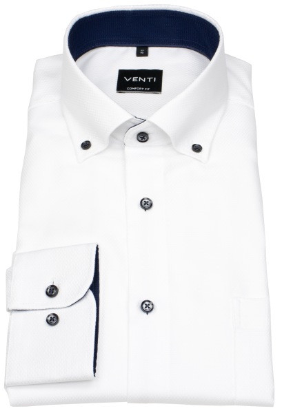 Venti Hemd - Comfort Fit - Button Down Kragen - Struktur - Kontrastknöpfe - weiß