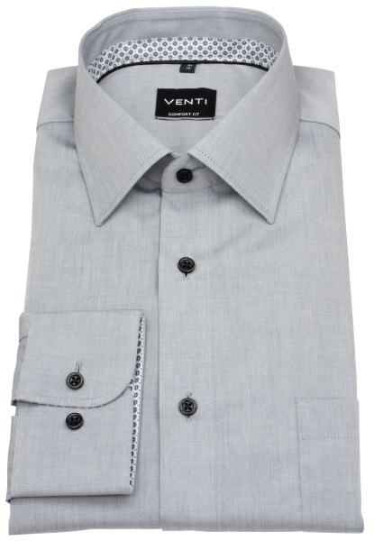 Venti Hemd - Comfort Fit - Kentkragen - Kontrastknöpfe - grau