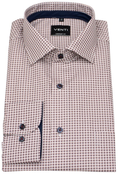 Venti Hemd - Comfort Fit - Kentkragen - Print - rot / weiß