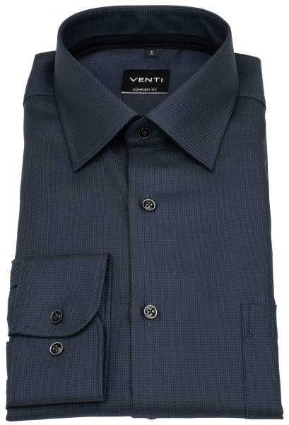 Venti Hemd - Comfort Fit - Kentkragen - Print - schwarz / dunkelgrau