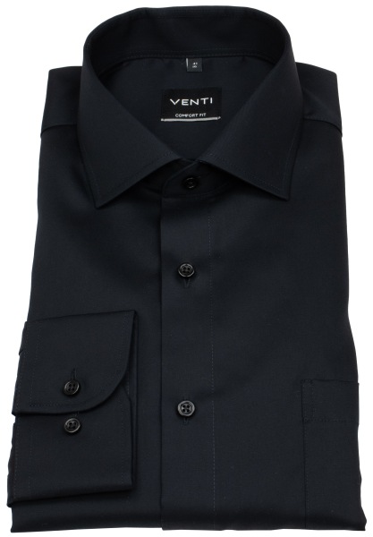 Venti Hemd - Comfort Fit - Kentkragen - Twill - schwarz