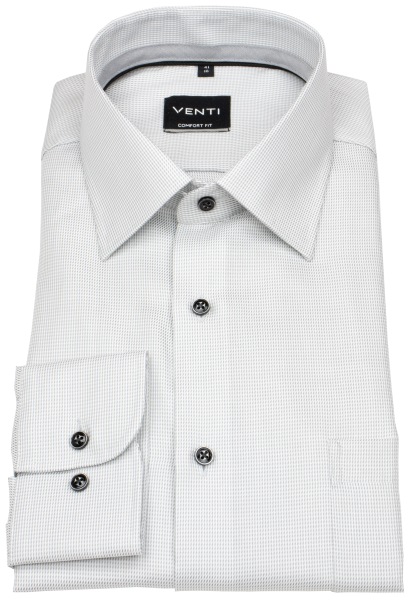 Venti Hemd - Comfort Fit - Print - Kontrastknöpfe - grau / weiß