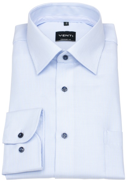 Venti Hemd - Comfort Fit - Print - Kontrastknöpfe - hellblau / weiß